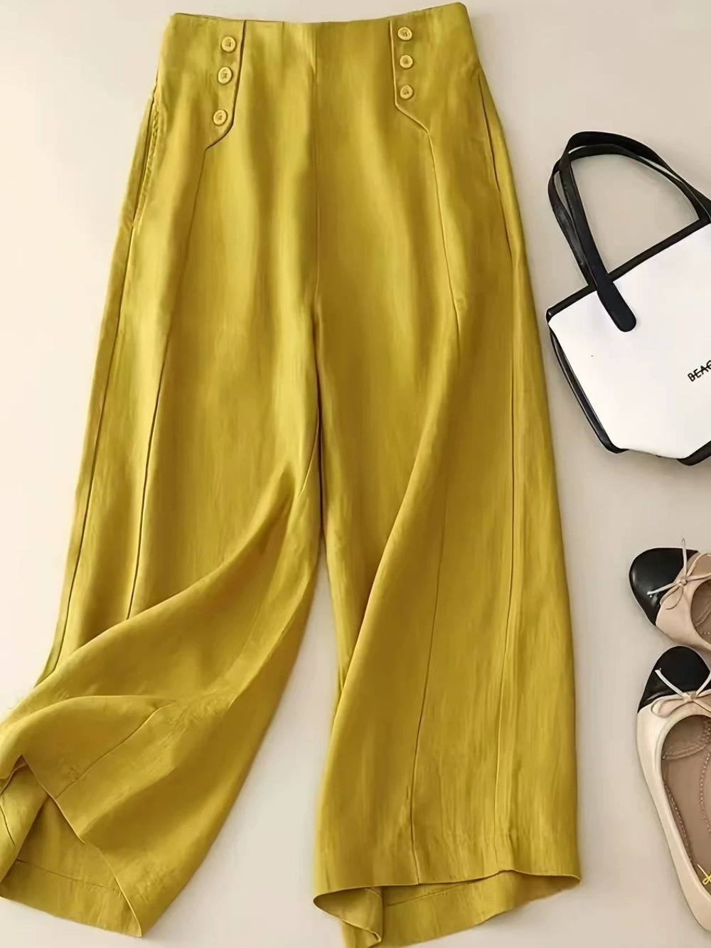 Forever 21 High-Waist Loose Casual Draping Fitted Wide-Leg Lightweight Pants